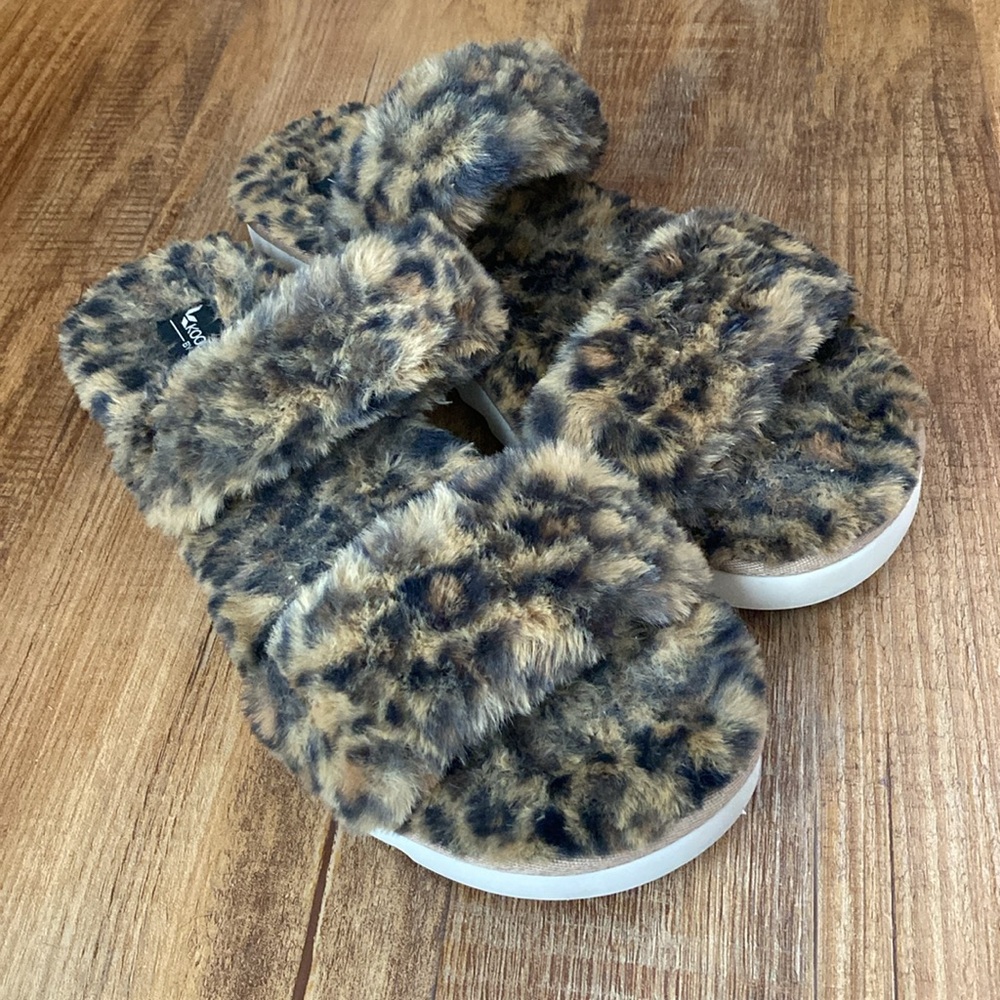 Koolaburra by UGG furr- Ah Cheetah brown & black Faux-Fur Slide Slippers size 11 - Picture 3 of 9